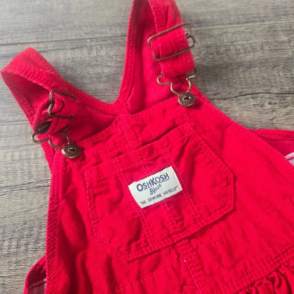 OshKosh Bgosh Red Corduroy Overall Jumper Dress Toddler 24M Vestbak Classic